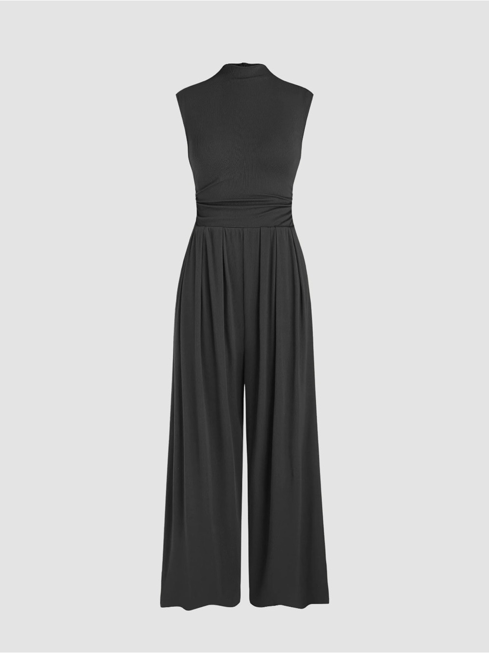 Cider Sleeveless High-Neck Black Wide-Leg Jumpsuit